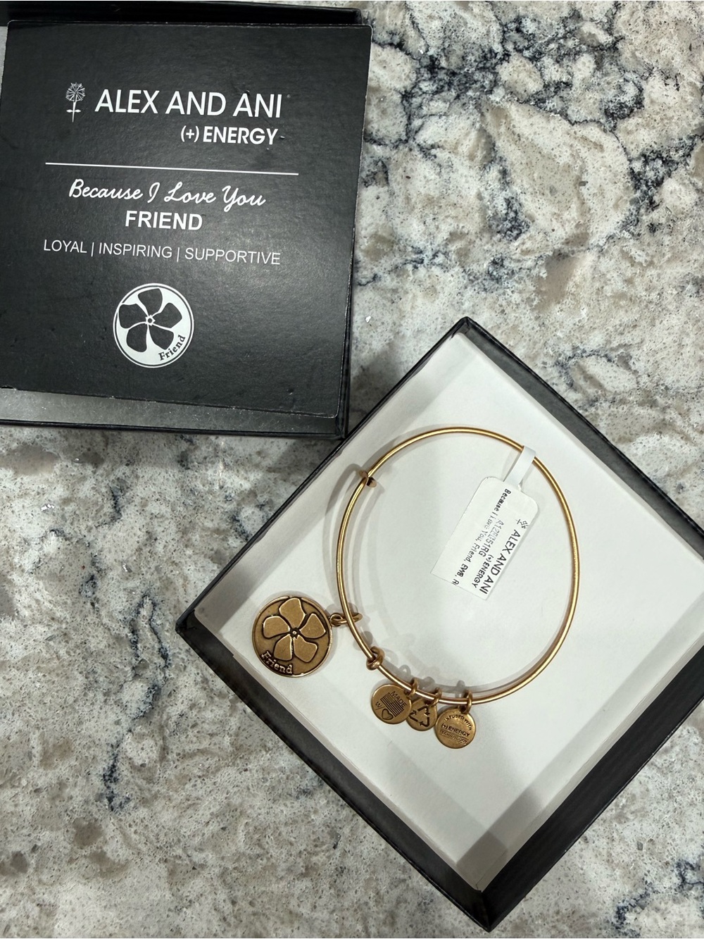 NWT Alex and Ani Gold FRIEND Four-Leaf Charm Expandable Bangle Bracelet